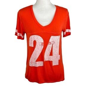 Fifth Sun Orange Jersey Short Sleeve High Low V-Neck T-Shirt Size Small